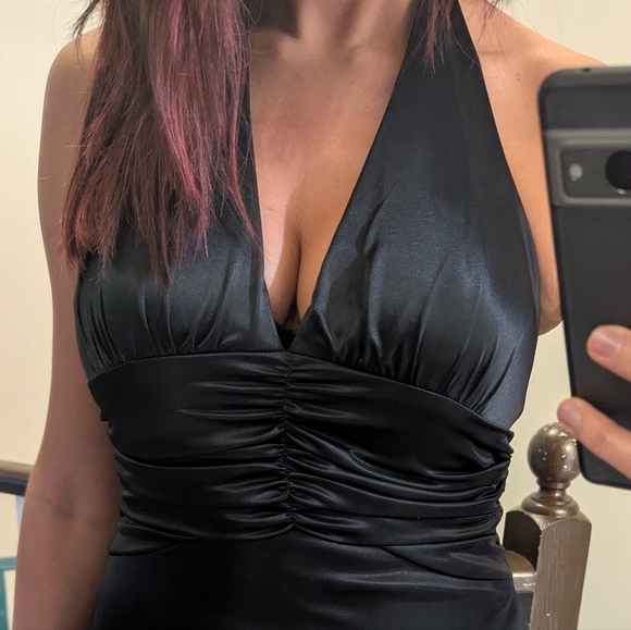 Satin Maxi Evening Dress, Black - Picture 6 of 6